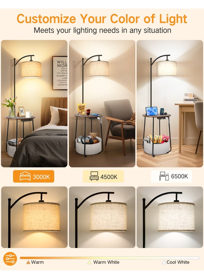 OUTON Floor Lamp with Table, Bulb Included,Integrated Side Table Lamp for Bedroom, Type-C Charging Port & AC Outlet, Side Table with Lamp for Living Room, Nightstand with Drawer, Dimmable & 3 Color Temperature Modes - Image 5