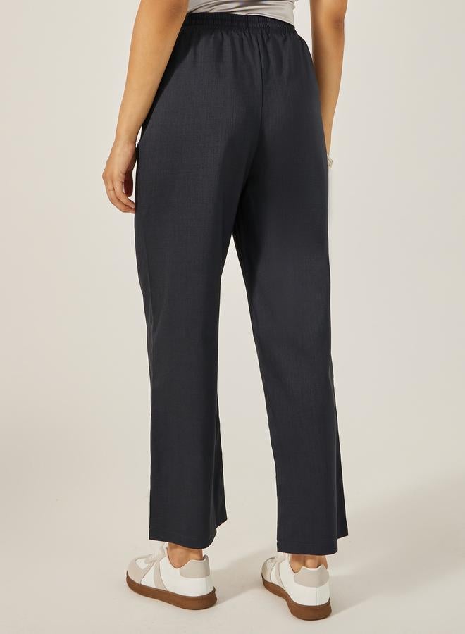 Styli Textured Mid Rise Wide Leg Pants with Drawstring - Image 4