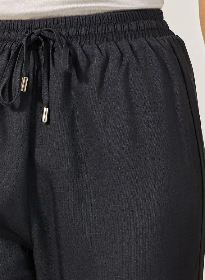 Styli Textured Mid Rise Wide Leg Pants with Drawstring