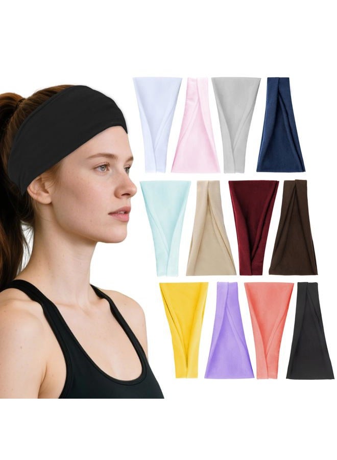 VANRUID Headbands for Women, 12PCS Wide Stretchy Sports Hair Bands, Elastic Soft Fashion Head Bands, Non-Slip Running Sweatbands for Fashion, Washing Face, Workouts, Yoga, Daily Use - Image 1