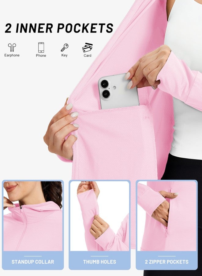 TACVASEN SPF Jackets for Women with Pockets Sun Protection Traveling Rash Guard Hoodie Shirts, Light Pink, XL - Image 3
