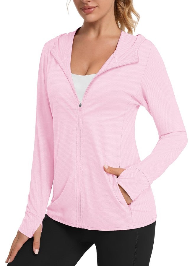 TACVASEN SPF Jackets for Women with Pockets Sun Protection Traveling Rash Guard Hoodie Shirts, Light Pink, XL - Image 1