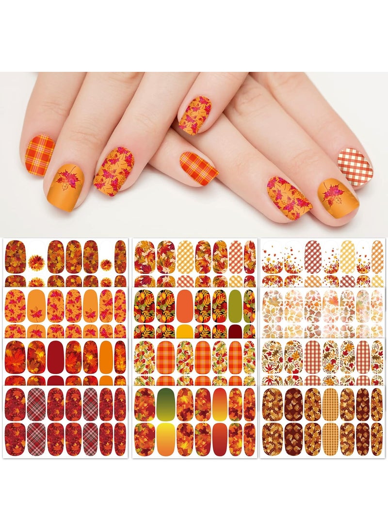 TailaiMei - TailaiMei 12 Sheets Fall Nail Wraps Stickers Autumn Nail Polish Strips Self-Adhesive Full Wraps with 2 pcs Nail Files for Thanksgiving Day DIY Nail Decals (Leaves Style) - Image 1
