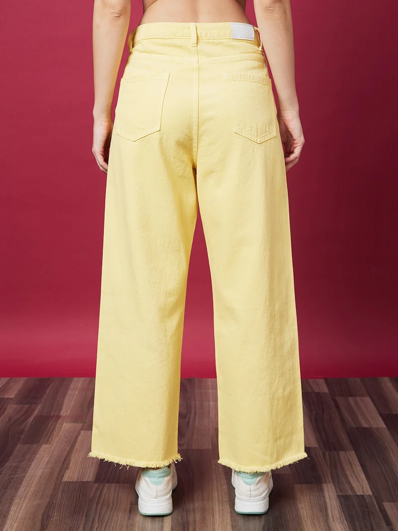 globus Women Wide Leg Mid-Rise Pure Cotton Jeans