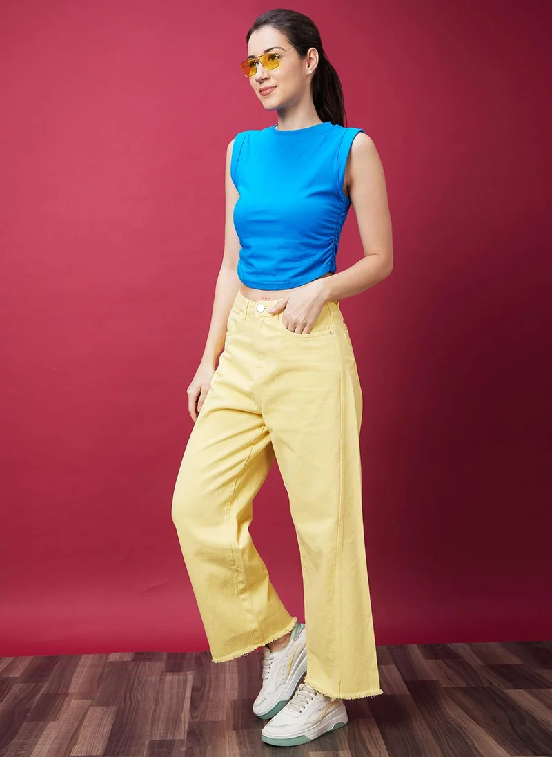 جلو باص جينز نسائي واسع الساق بخصر متوسط من القطن الخالص جلوبس