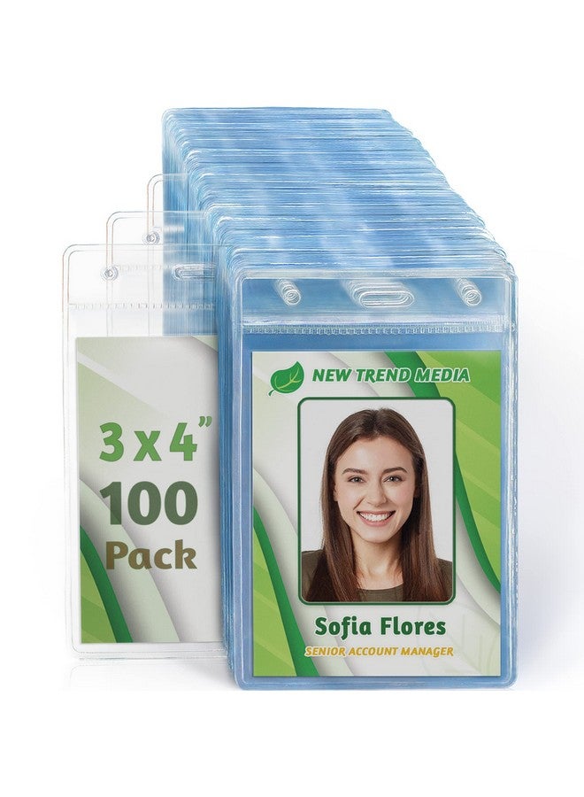 EcoEarth Vertical Name Badge Holders With Soft Edge (Large 3X4, 100 Pack) Clear Plastic Pouch For Id Name Tags, Conference Nametag Sleeves, No Zipper For Quick And Easy Loading Of Card Inserts - Image 1