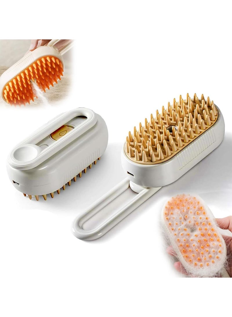 Necomi Cat Steam Brush for Deshedding Excess Hair with Foldable Handle for Pets, Spritz Diffuser Comb for Cats White - Image 1