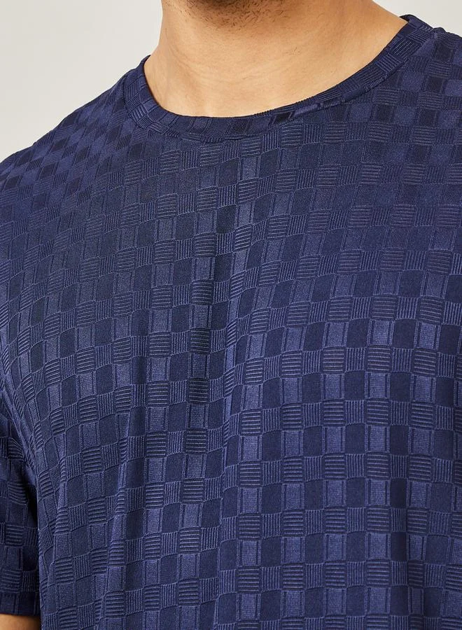 Styli Premium Check Pattern Textured Knit Relaxed Fit T-Shirt