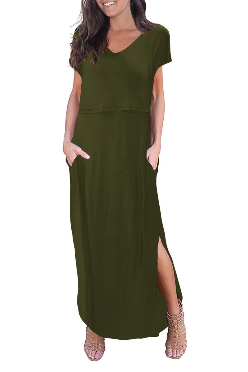 Smallshow Women's Maternity Nursing Dresses Split Long Dress for Breastfeeding Small Army Green - Image 5