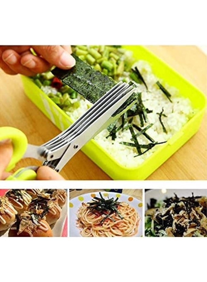 TTSAM Herbal Scissors Stainless Steel 5 Blade Kitchen Scissors Mince Fresh Herbs & Leafy Greens Kitchen Gadgets Herb Cutter whit Cleaning Comb (Green) - Image 4
