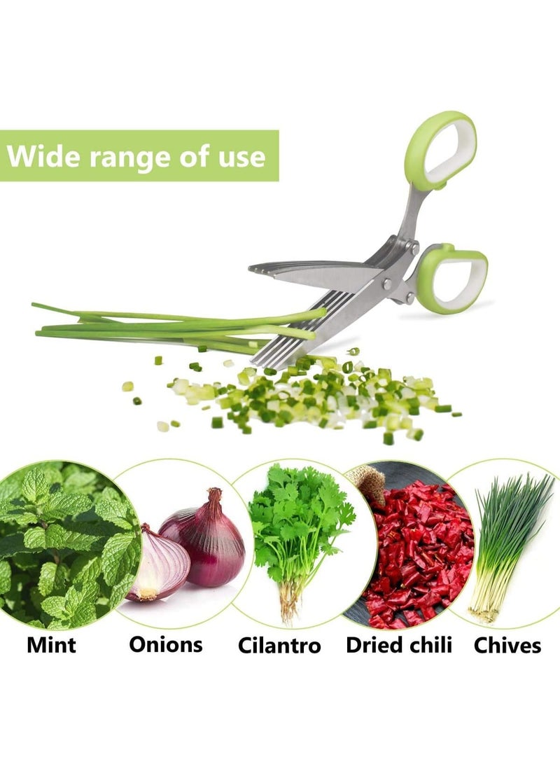 TTSAM Herbal Scissors Stainless Steel 5 Blade Kitchen Scissors Mince Fresh Herbs & Leafy Greens Kitchen Gadgets Herb Cutter whit Cleaning Comb (Green) - Image 2