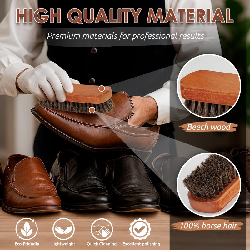 TAKAVU 6.7" Horsehair Shoe Shine Brush - 100% Soft Genuine Horse Hair Bristles - Unique Concave Design Wood Handle - Comfortable Grip, Anti Slip - for Boots, Shoes & Other Leather Care (#1) - Image 3