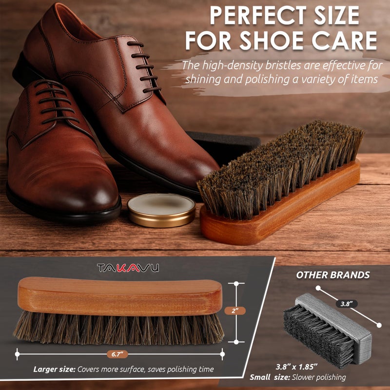 TAKAVU 6.7" Horsehair Shoe Shine Brush - 100% Soft Genuine Horse Hair Bristles - Unique Concave Design Wood Handle - Comfortable Grip, Anti Slip - for Boots, Shoes & Other Leather Care (#1) - Image 2