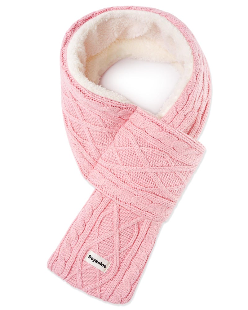 Doyesiee Kids Scarf for Girls Boys, Winter Long Fleece Plush Scarves Knitted Cross Tie Neck Warmer for Cold Weather (Pink) - Image 1