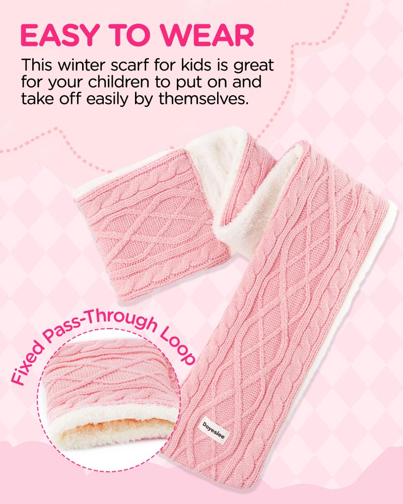 Doyesiee Kids Scarf for Girls Boys, Winter Long Fleece Plush Scarves Knitted Cross Tie Neck Warmer for Cold Weather (Pink) - Image 4