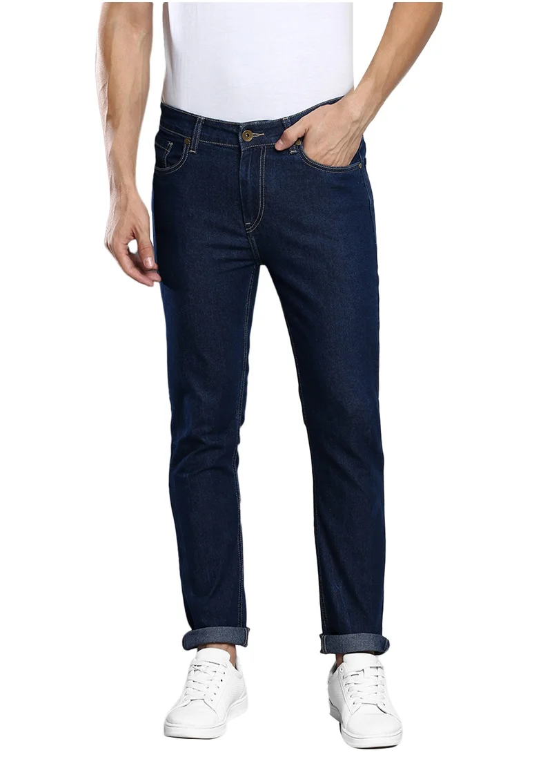 دينيس لينغو Indigo Slim Fit Men's Denim Jeans with Button & Zip Closure