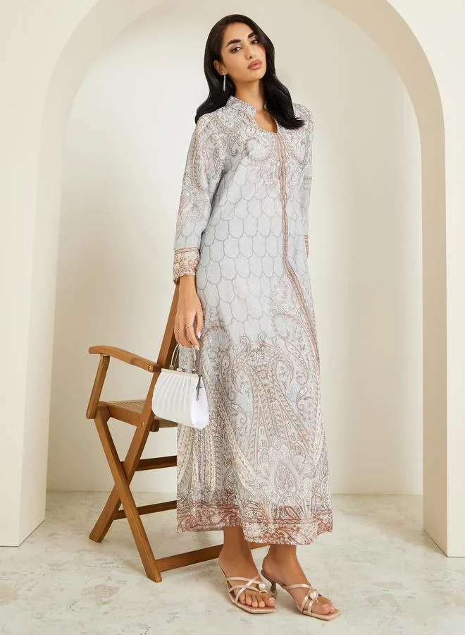 Women Printed Jalabiya with Rhinestone Embellishment