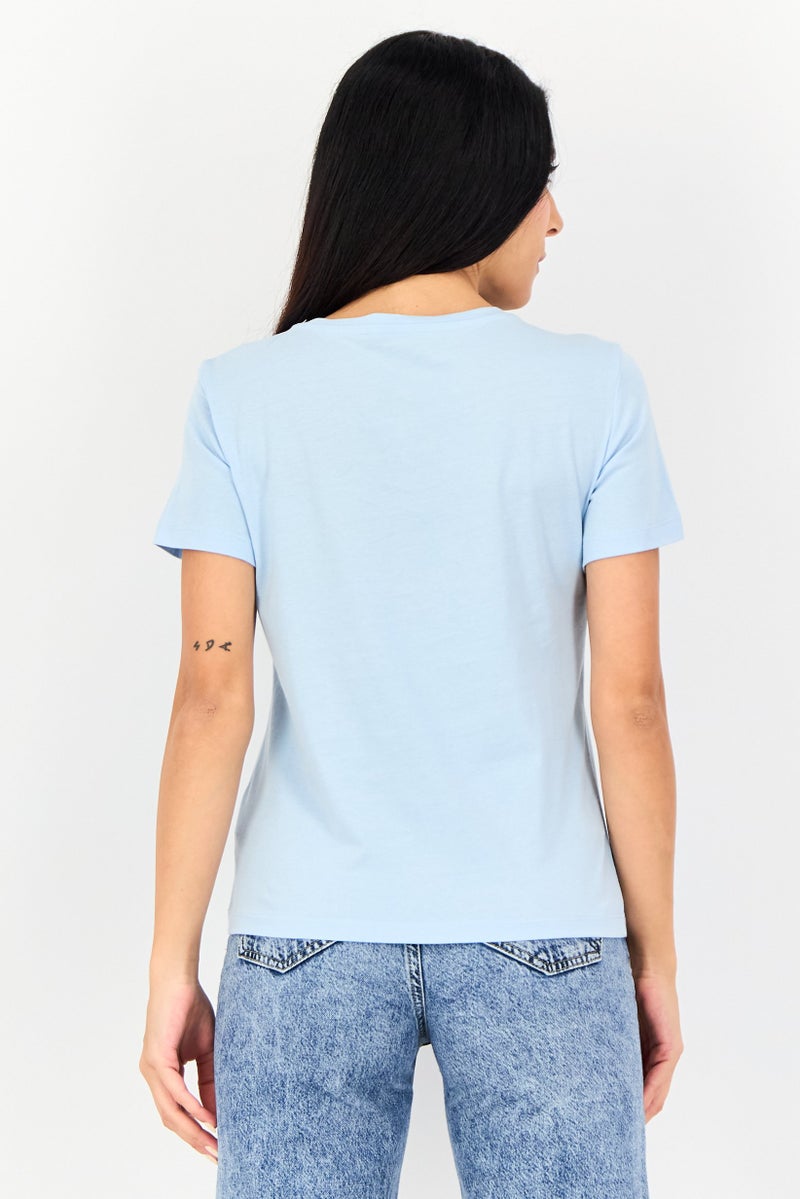 ONLY Women Crew Neck Brand Logo Short Sleeve T-Shirt, Blue - Image 3