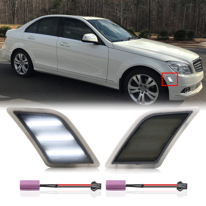 Mynoway LED Front Side Marker Light Replacement for W204 C250 C300 C350 20082011 C63 AMG 20082013 SL65 AMG 20052007 White Side Parking Position Lamps Replace OE A204820022 A2048200121