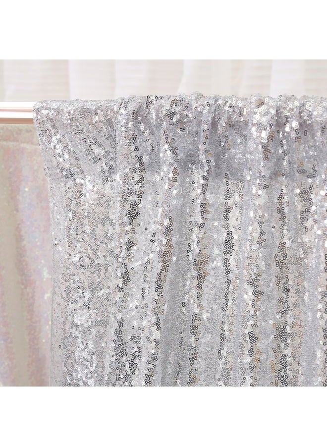 Poise3EHome 6FT x 8FT Silver Sequin Photo Backdrop Curtain for Birthday Wedding Engagement Baby Shower Bachelorette Christmas Party Decorations - Image 5