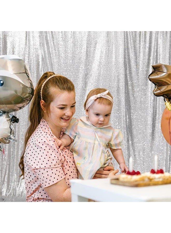 Poise3EHome 6FT x 8FT Silver Sequin Photo Backdrop Curtain for Birthday Wedding Engagement Baby Shower Bachelorette Christmas Party Decorations - Image 2