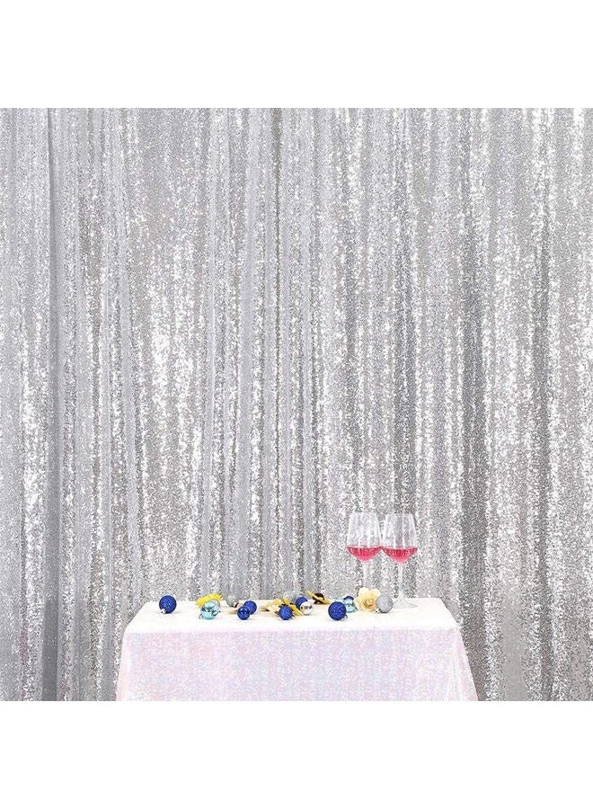 Poise3EHome 6FT x 8FT Silver Sequin Photo Backdrop Curtain for Birthday Wedding Engagement Baby Shower Bachelorette Christmas Party Decorations - Image 1