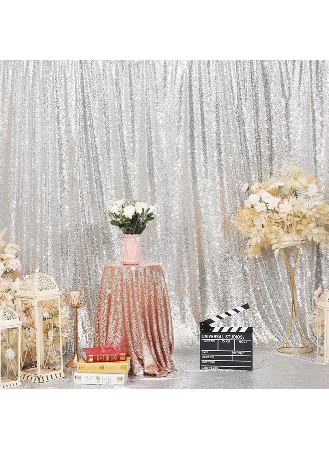 Poise3EHome 6FT x 8FT Silver Sequin Photo Backdrop Curtain for Birthday Wedding Engagement Baby Shower Bachelorette Christmas Party Decorations - Image 3