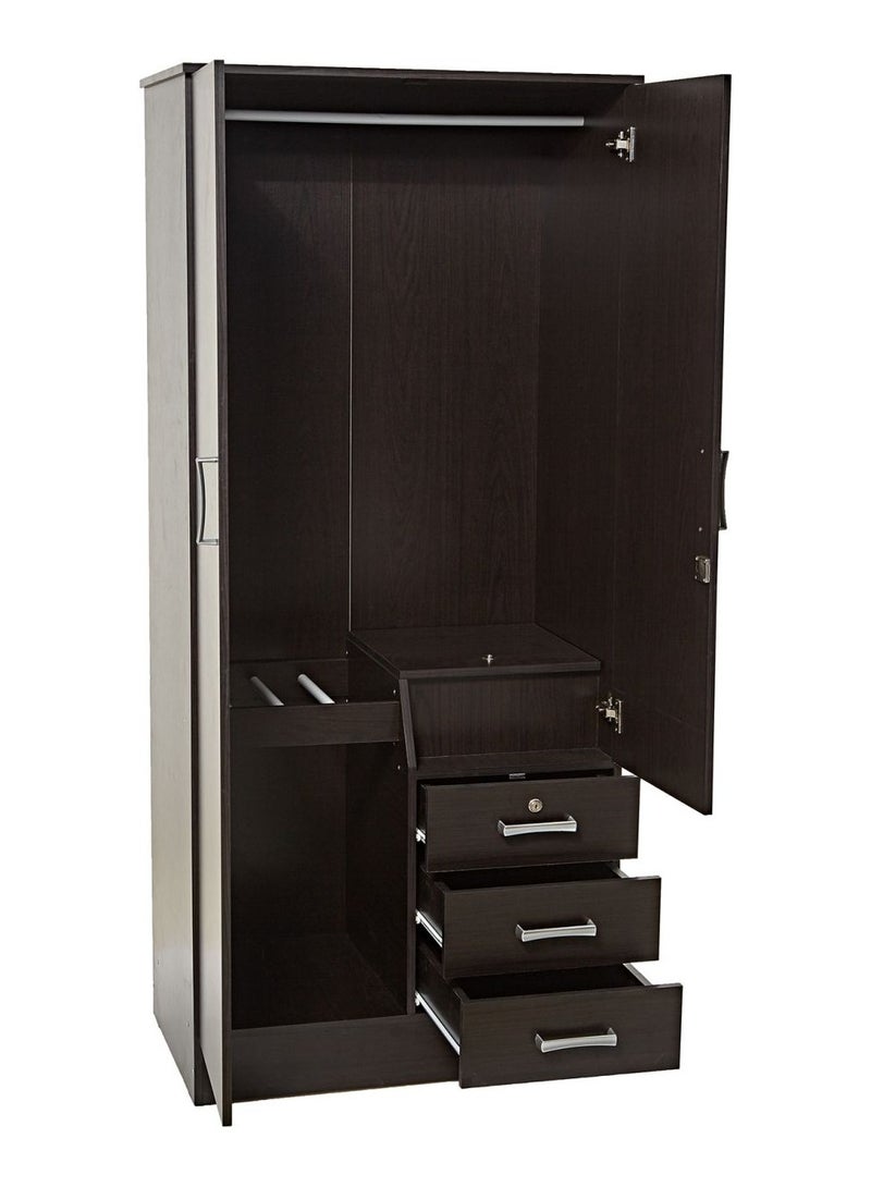 AFT Elegant White 2 Door Wardrobe with Full-Length Metal Hanging Rod, 3 Spacious Drawers with Metal Runners, MDF Board Construction, Ergonomic Metal Handles, and Durable Hinges – Ideal for Modern Storage Solutions. Dark Brown (Arfan) - Image 4