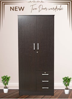 AFT Elegant White 2 Door Wardrobe with Full-Length Metal Hanging Rod, 3 Spacious Drawers with Metal Runners, MDF Board Construction, Ergonomic Metal Handles, and Durable Hinges – Ideal for Modern Storage Solutions. Dark Brown (Arfan)  - Image 1