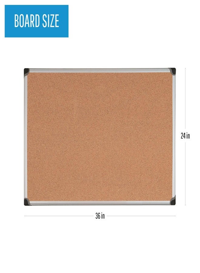 MasterVision Maya Series Self-Healing Cork Bulletin Board, Wall Mounting Push Pin Cork Board, 24" x 36", Aluminum Frame - Image 2