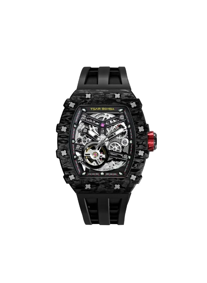 TSAR BOMBA Tsar Bomba Men's Watch Automatic Skeleton Mechanism Watch Luxury Sapphire Barrel Waterproof 50 m Durable Brand Rectangular Diving Sport Military Gift Man
