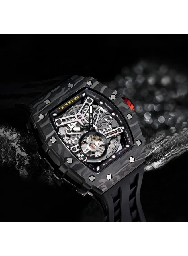 Tsar Bomba 43 mm Tsar Bomba Men's Watch Automatic Skeleton Mechanism Watch Luxury Sapphire Barrel Waterproof 50 m Durable Brand Rectangular Diving Sport Military Gift Man for Men | Best Price UAE