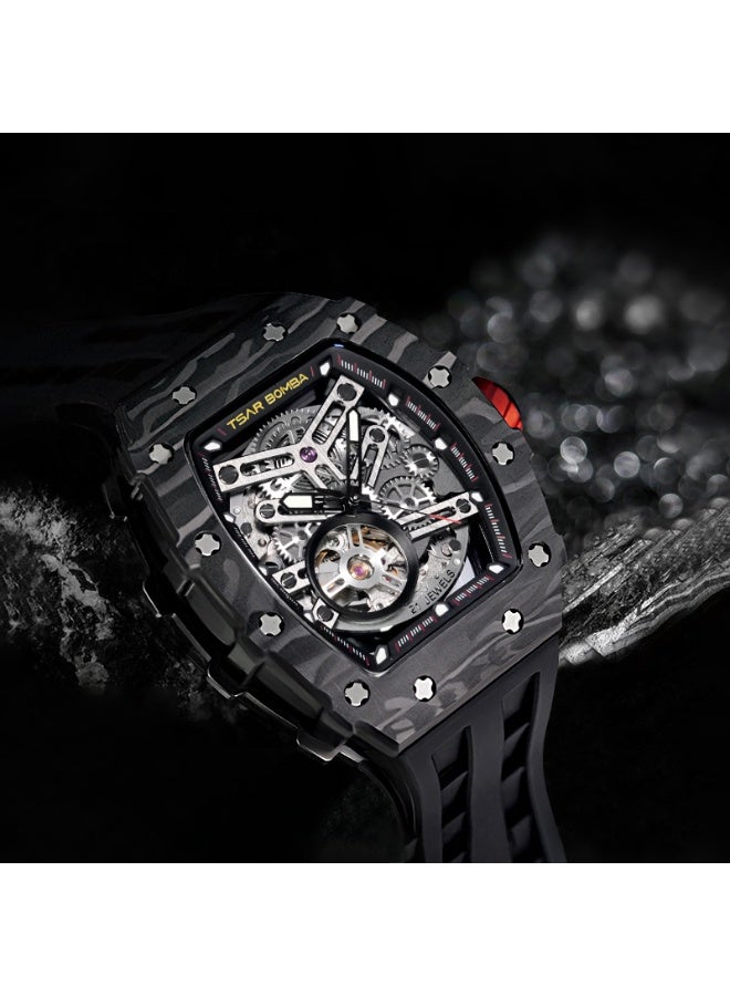 تسار بومبا ساعة القيصر بومبا للرجال آلية الهيكل العظمي التلقائي ساعة برميل الياقوت الزفير الفاخرة مقاومة للماء 50 متر دائمة العلامة التجارية الغوص المستطيل الرياضة الهدية العسكرية الرجل - Image 5