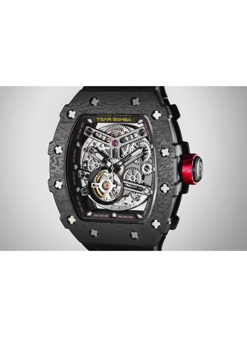 تسار بومبا ساعة القيصر بومبا للرجال آلية الهيكل العظمي التلقائي ساعة برميل الياقوت الزفير الفاخرة مقاومة للماء 50 متر دائمة العلامة التجارية الغوص المستطيل الرياضة الهدية العسكرية الرجل - Image 3