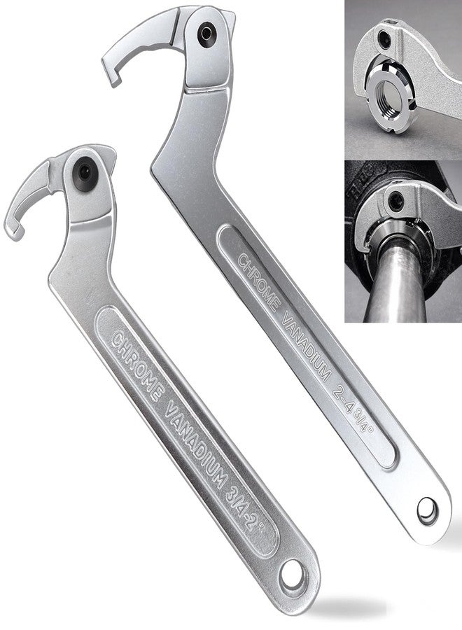 Wadoy Adjustable C Spanner Hook Wrench Chrome Vanadium 3/4-2"(19-51Mm)+2-4 3/4"(51-121Mm) Spanner Set-Used to Tighten Side Slot Nuts on Collars, Lock Nuts and Bearings - Image 1