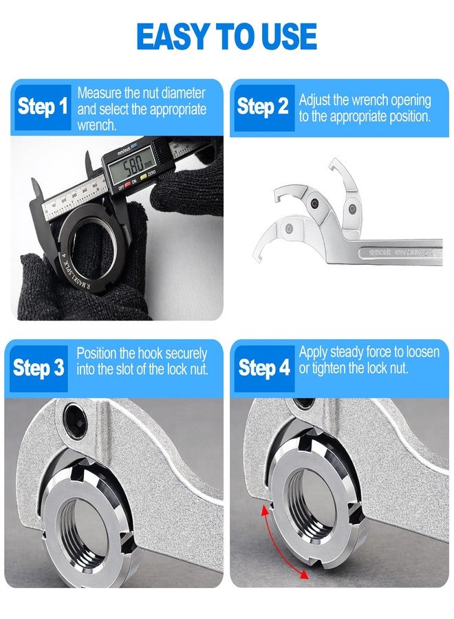 Wadoy Adjustable C Spanner Hook Wrench Chrome Vanadium 3/4-2"(19-51Mm)+2-4 3/4"(51-121Mm) Spanner Set-Used to Tighten Side Slot Nuts on Collars, Lock Nuts and Bearings - Image 5
