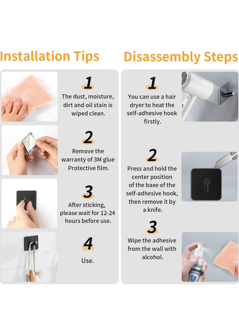 INFOSUN - Wall Hooks Heavy Duty Self Adhesive 304 Stainless Steel Traceless NO Nails-Anti-Rust Waterproof Hook for Bathroom, Kitchen, Hanging, Coat Robe, Towel, Key - Black (7 Pack) - Image 1