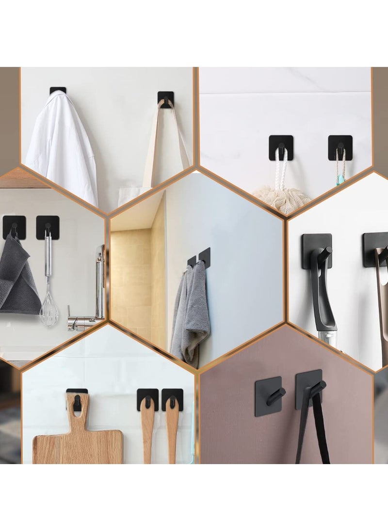 INFOSUN - Wall Hooks Heavy Duty Self Adhesive 304 Stainless Steel Traceless NO Nails-Anti-Rust Waterproof Hook for Bathroom, Kitchen, Hanging, Coat Robe, Towel, Key - Black (7 Pack) - Image 1