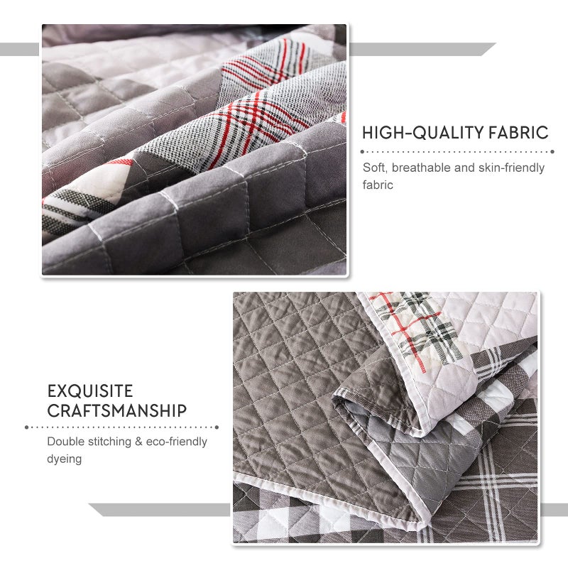 Travan Quilt Set 3-Piece Oversized Quilted Bedspread Coverlet Set Grey European British Grid Patchwork Bedding Set, King Size - Image 4