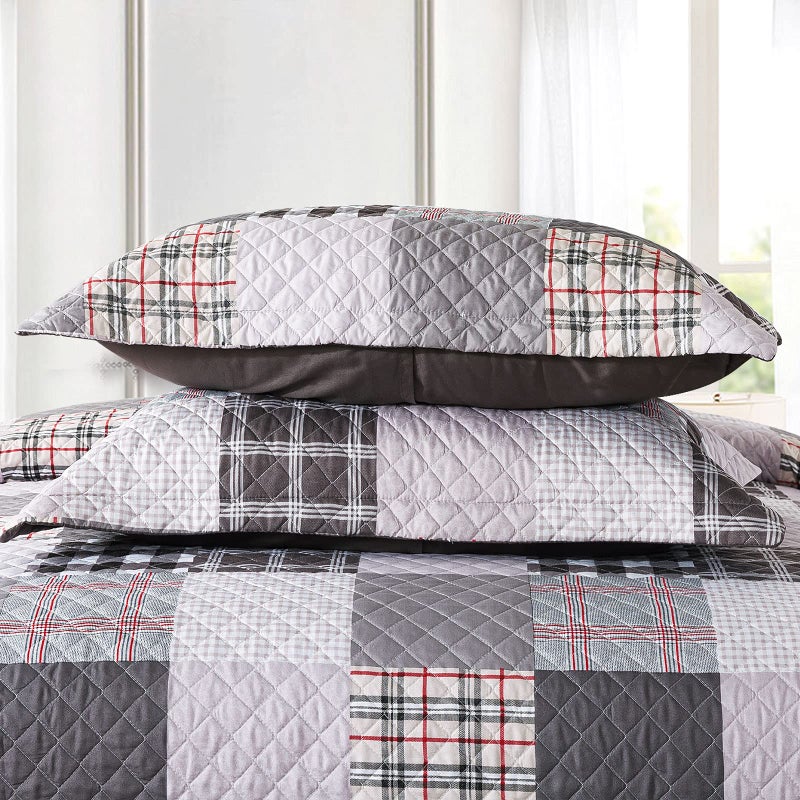 Travan Quilt Set 3-Piece Oversized Quilted Bedspread Coverlet Set Grey European British Grid Patchwork Bedding Set, King Size - Image 3