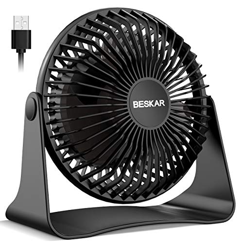 BESKAR USB Small Desk Fan, Portable Fans with 3 Speeds Strong Airflow, Quiet Operation and 360°Rotate, Personal Table Fan for Home,Office, Bedroom - 3.9 ft Cord - Image 1