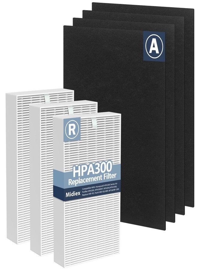Midiex 3 Pack HPA300 HEPA Filter Replacement for Honeywell HPA300 Series Air Purifiers HPA300, HPA300VP, HPA304, HPA3300, Replace HRF-R3(3 Ture HEPA R Replacement Filter + 4 Activated Carbon Pre-Filter) - Image 1