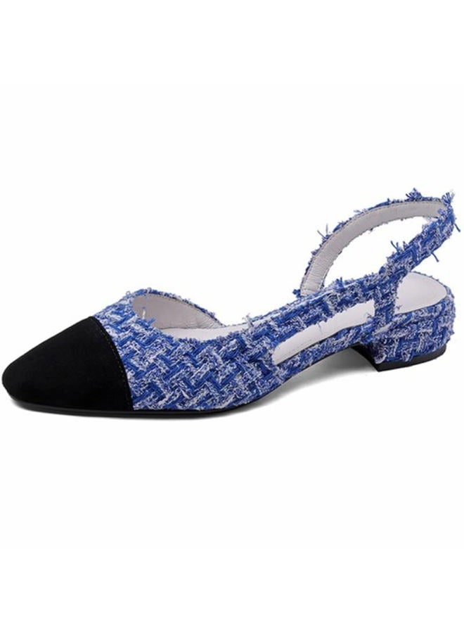 MICIFA Women's Slingback Flat Pumps, Round Toe Low Heel Sandals Splicing Dress Shoes for Women, Fabric Blue, 8 - Image 1