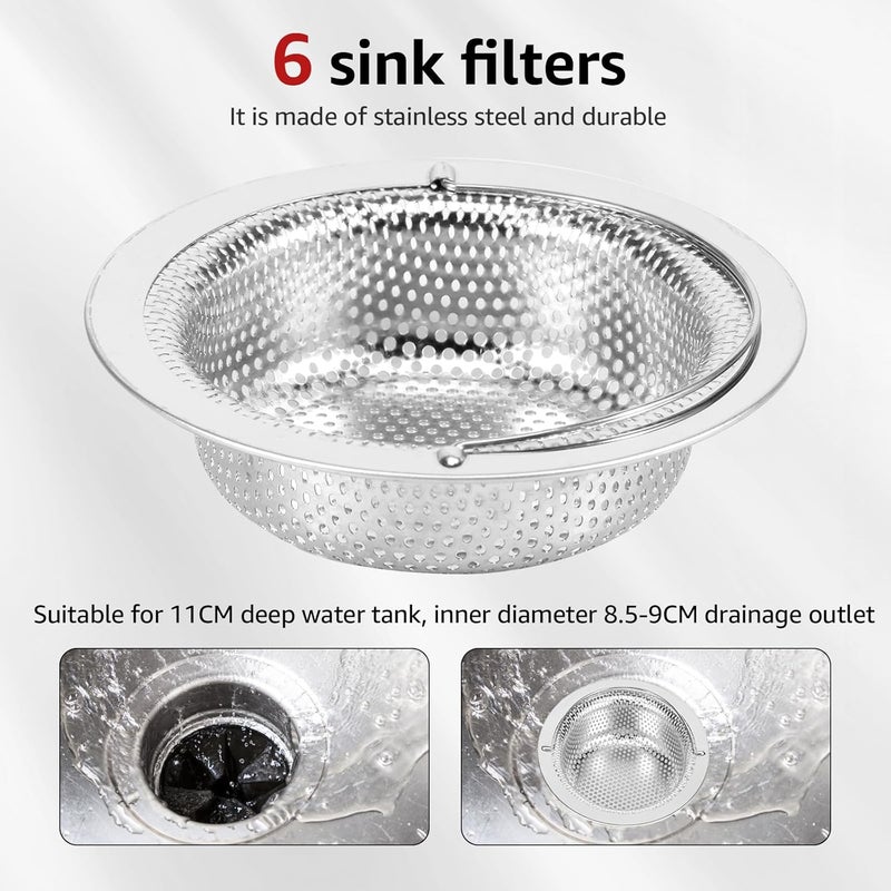 windforgecraft 6 Pcs Kitchen Sink Strainer Kitchen Sink Strainer Stainless Steel Basket Sink Strainer Sink Drain Strainer Anti Clogging Mesh Sink Filter Strainer Dishwasher Safe for Kitchen Bathroom Sink - Image 2