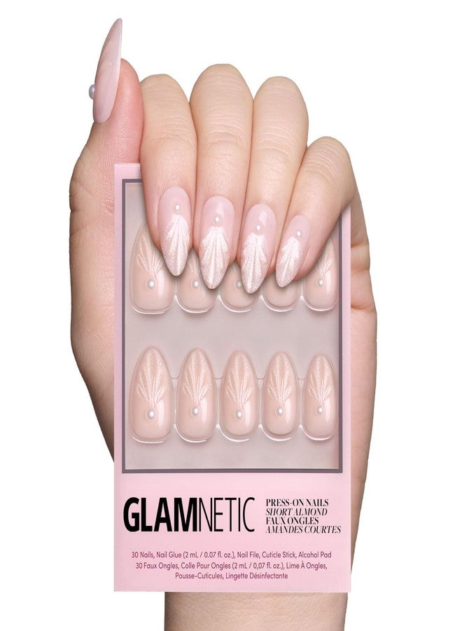 جلامنتيك أظافر Glamnetic اللاصقة - شهر العسل | أظافر صناعية قصيرة بلون اللوز الطبيعي مع فن ثلاثي الأبعاد ولمسة نهائية مخملية لامعة، بجودة صالونات التجميل | 15 مقاسًا - طقم 30 ظفرًا مع غراء - Image 1