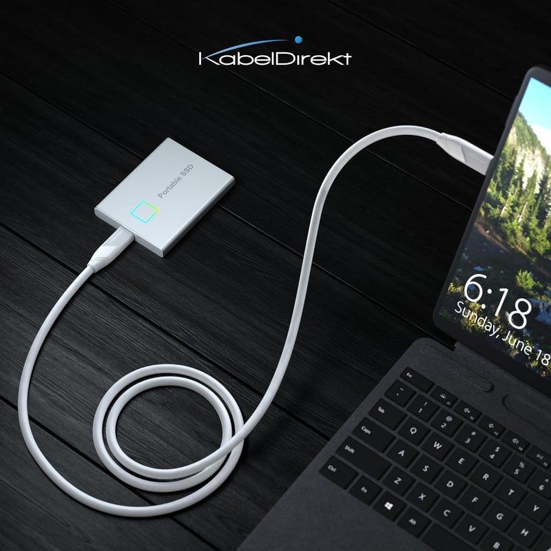 كيبل دايركت كابل USB-C متعدد الأغراض بدقة 4K، USB 3.2 Gen 2 – 1 متر (ينقل البيانات وفيديو 4K بسرعة 10 جيجابت/ثانية، طاقة شحن 100 واط بفضل PD3، كابل عالمي للبيانات/الشحن/الشاشة، أبيض) من CableDirect - Image 3