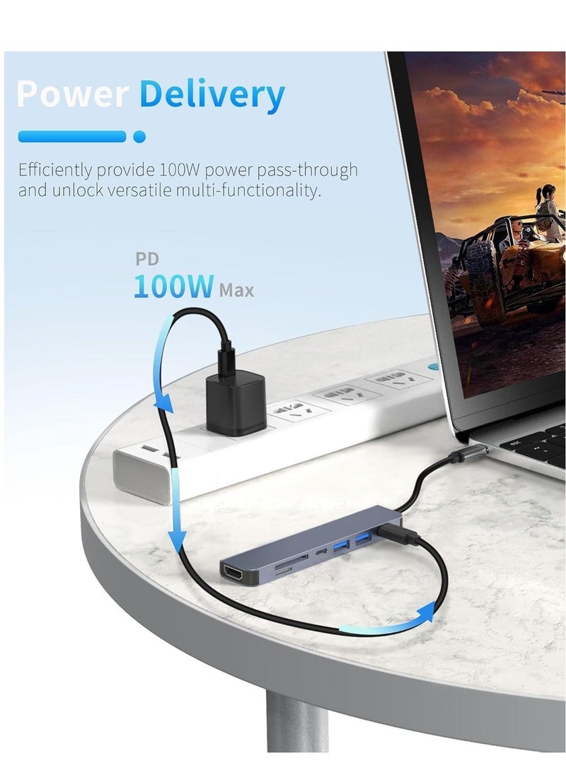 ELTRAZONE محطة إرساء USB C 7 في 1 مع HDMI 4K، 100 واط PD، 3 منافذ USB (1 USB-C و 2 USB 3.0)، قارئ بطاقات TF/SD - مثالية لجهاز MacBook و Dell و HP و ASUS و Steam Deck والمزيد - Image 2