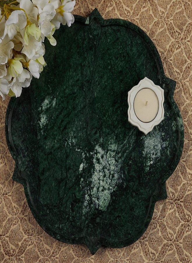Stone Essential Lydia Platter / Starter Dish /Serving Platter/ Fruit Plate/ Marble Dish/ Marble Tray / Centre Piece / Décor Accent / Diwali Festive and Corporate Gifting, Green, Large - Image 2