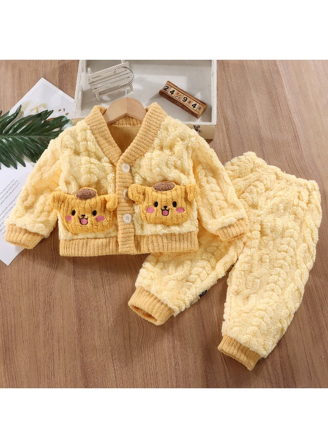Children Plush Pajamas Winter Boys Girls  Fleece Thickened Warm Cartoon Top +Trousers Homewear Sets Kids Sleepwear Suit - Image 1
