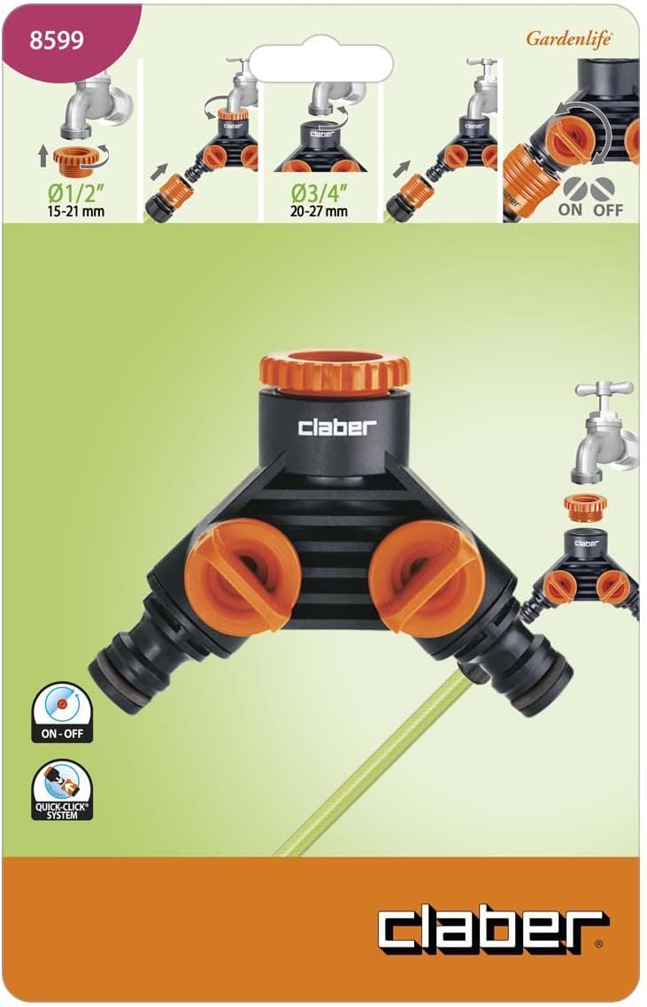 Claber 7724065 Tap Sockets 3/4-1/2F, 2 Way - Image 2